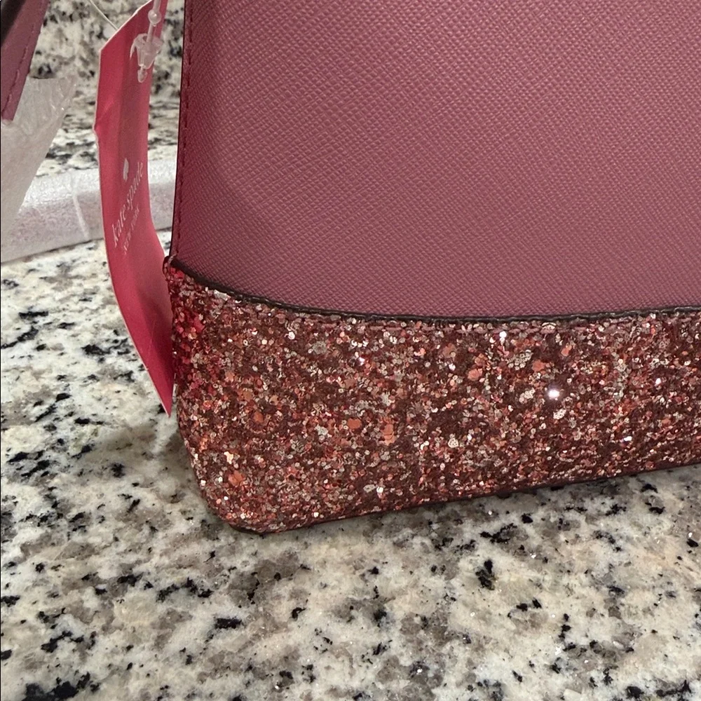 ✨ NWT Kate Spade Greta Court Ramey Crossbody - Dusty Peony & Rose Gold Glitter - Picture 2 of 8